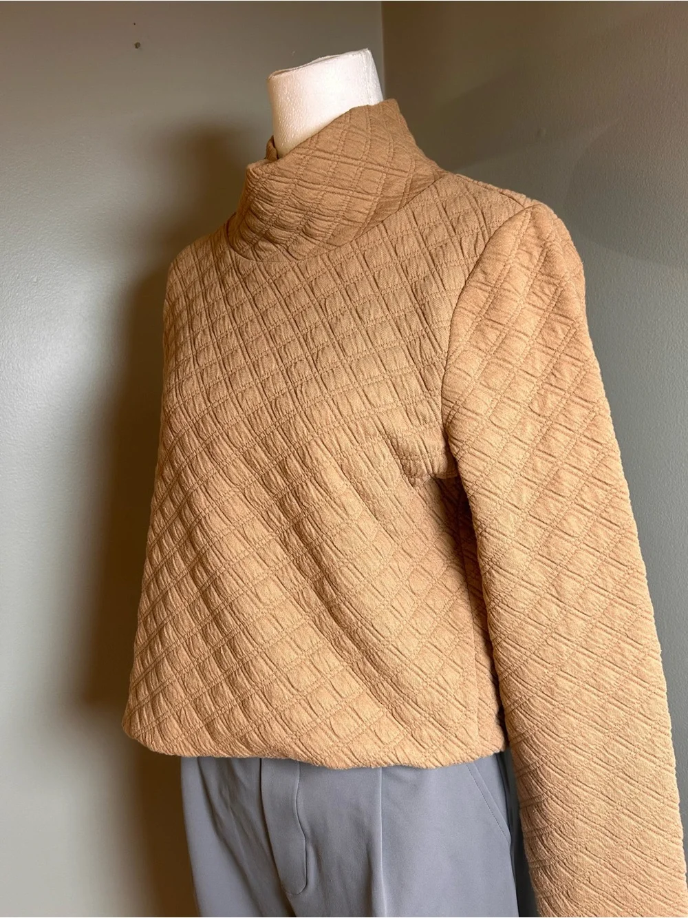J.Crew Quilted Turtleneck Sweater XS Camel Tan